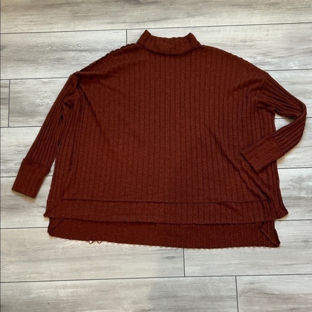 BKE oversized brown ribbed long sleeve top size small